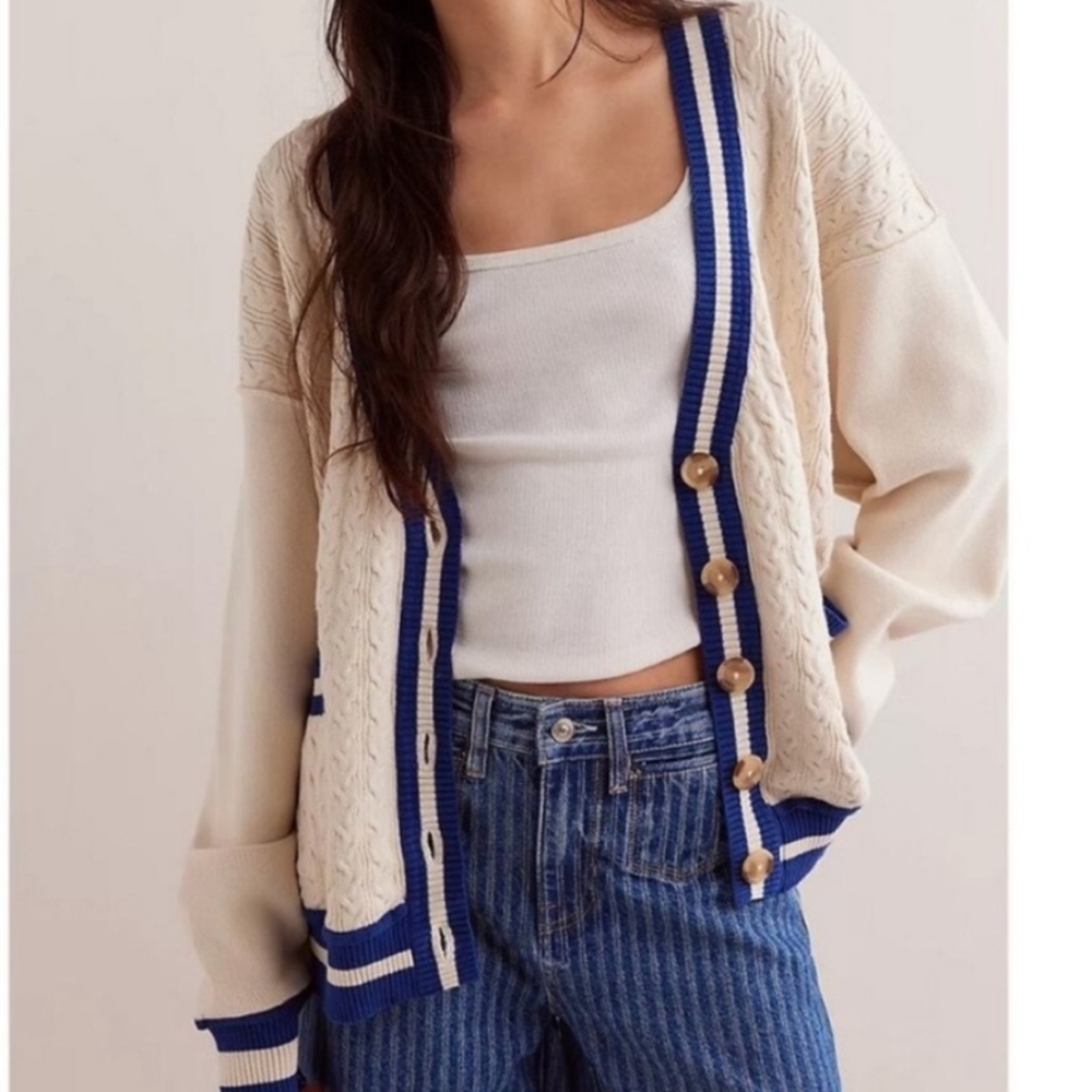 FREE PEOPLE We The Free Varsity Cardi / Ecru NWT Large
